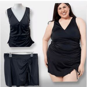 Ambernoon II by Dr. Erum Ilyas Size 32 UPF50 Ruched Skirt Tankini Black‎ NWOT)